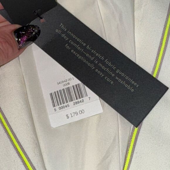 🆕 BANANA REPUBLIC women’s neon lime stripped LONG & LEAN-FIT STRIPE BLAZER sz 8 - Picture 9 of 11